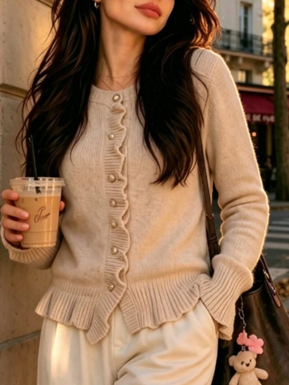 Khaki Casual Women's Single-Breasted Cardigan